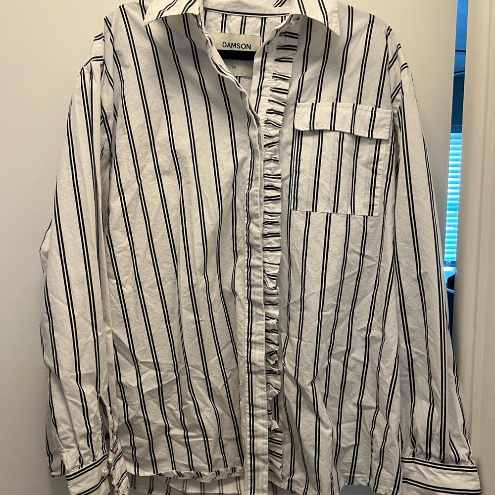 Damson White and Black Striped Button-Down Shirt